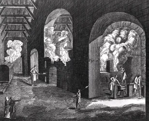 Interior de uma fábrica de vidro